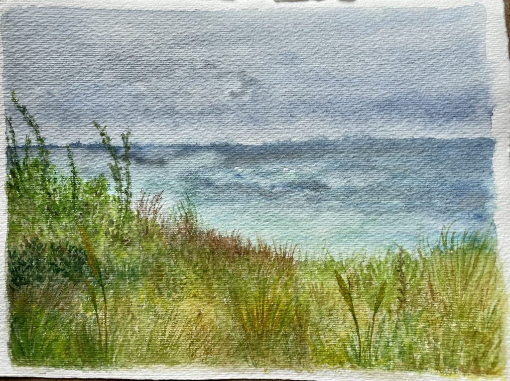 Meer Landschaft Dünen Gras Aquarell Natur