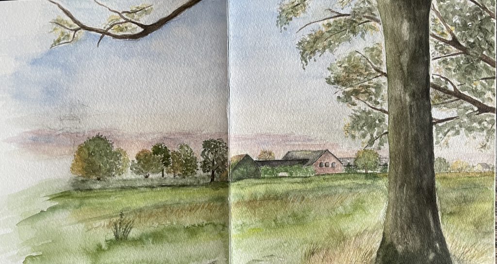 Landschaft mit Bauernhof Aquarell Natur