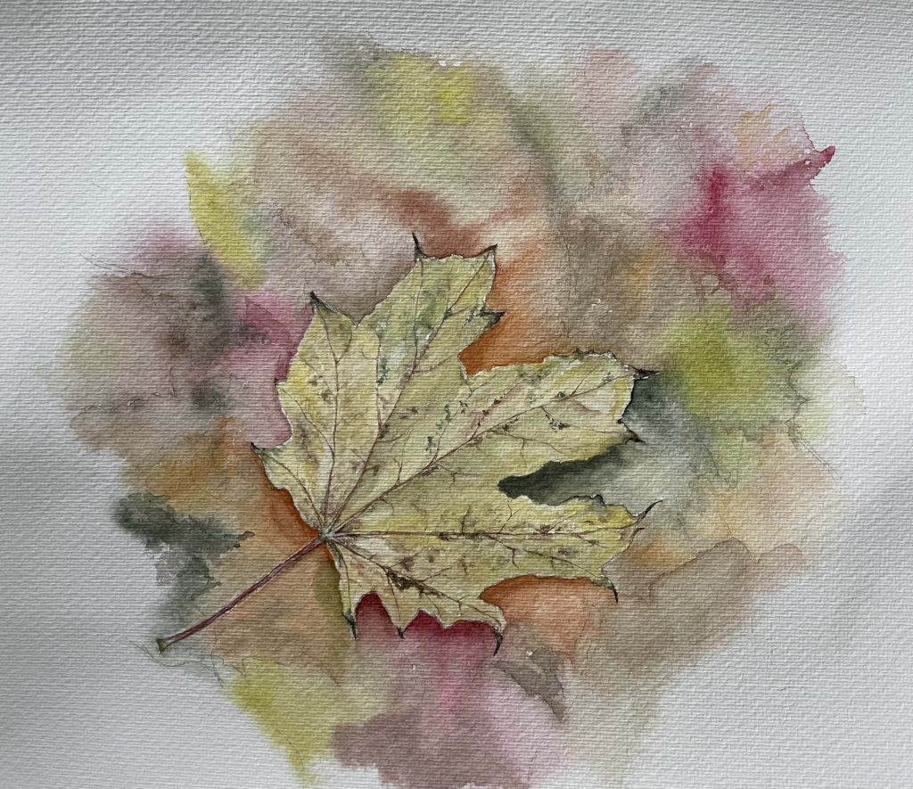Blatt auf Boden mit Blättern bedeckt Herbst Aquarell Natur