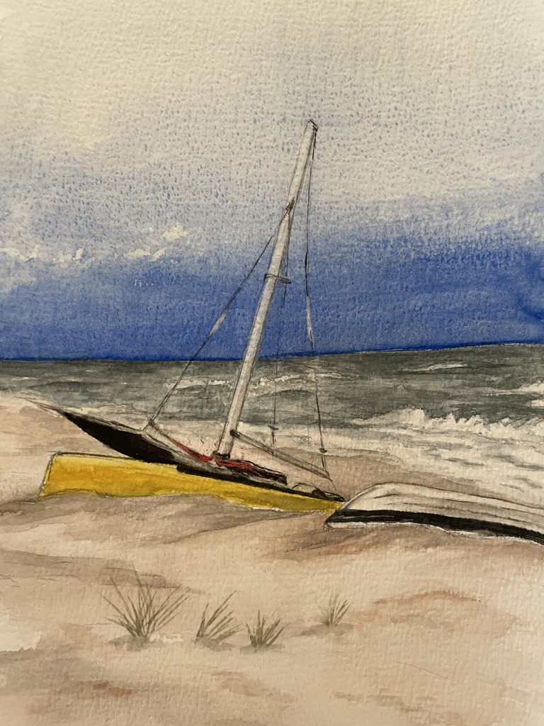 Segelboot am Strand Aquarell Natur