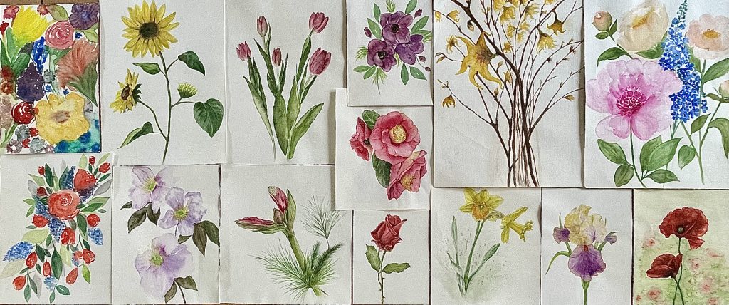 Collage Blumenbilder Aquarell Natur