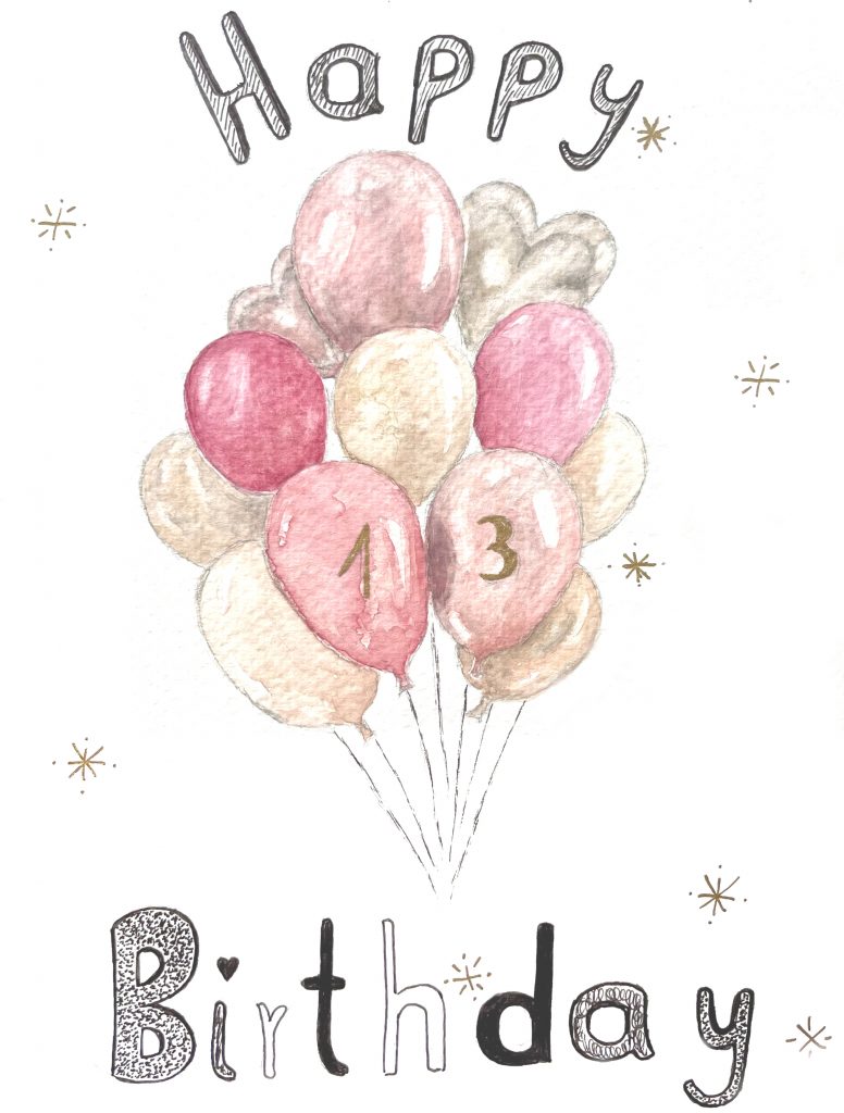 happy Birthday mit Ballons, 13 Jahre