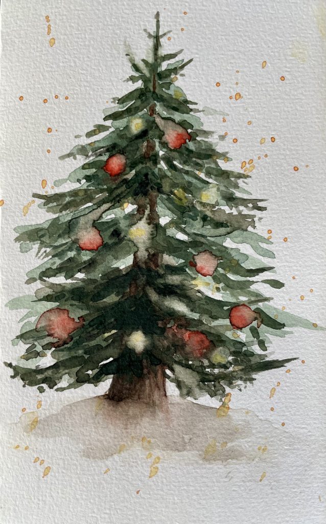 Tannenbaum geschmückt in Aquarell